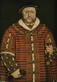 König Heinrich VIII. (l 509-1547)Unter dem "König mit den sechs Frauen" begann die Vernichtung des englischen Bauernstandes. Denn Heinrich VIII. verschenkte die eingezogenen Klostergüter an reiche Kaufleute, die das Ackerland in Weideland für Schafe verwandelten. - Gemälde von Hans Holbein d. J.